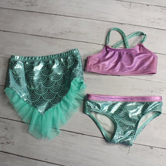 Wonder Nation Baby Girl Bikini Swimsuit Set Size 12 Months 3 Pc Mermaid - Picture 1 of 5